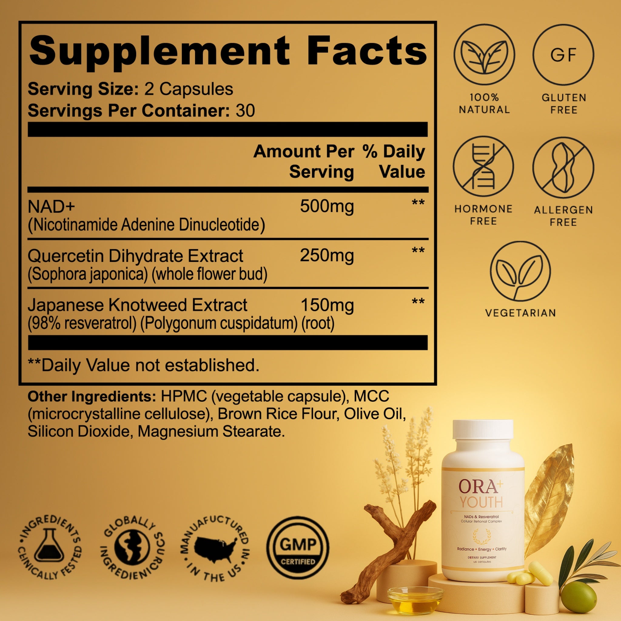 ORA+ YOUTH NAD+ & Resveratrol Capsules | Cellular Renewal Complex for Energy, Focus & Youthful Glow